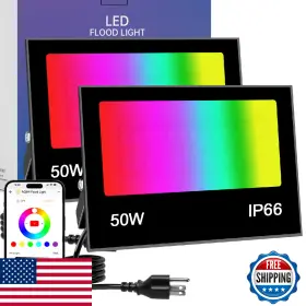 B0fd21ws3h Tiyiviri 50w Rgb Led Flood Light Outdoor 2-pack Smart App Control 43 Modes Ip66
