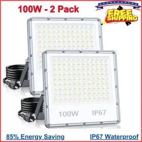 6406710 Topaubub 2pcs Led Flood Light Plug In Exterior Security Outdoor For Stadium Yard Backyard