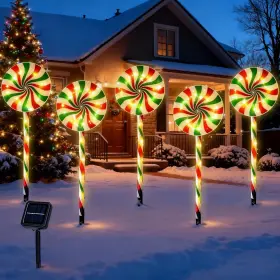 Sd-10 Trooer Christmas Decorations Outdoor Solar Pathway Lights Set Of 5 Red Green White