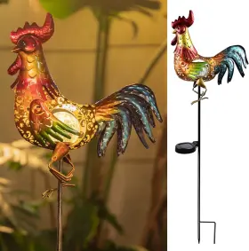 Tr3993 Tryme Chicken Decor Rooster Solar Lights Outdoor Decorative Garden Statue