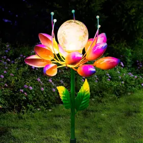 Tstgee 723826671857 Metal Flower Solar Outdoor Lights Windmill Garden Stake - Waterproof