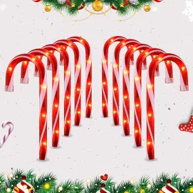 Ultimate Unicorn 048518501176 10pcs 10 Inch Christmas Candy Cane Lights Red And White Pathway Yard Decor