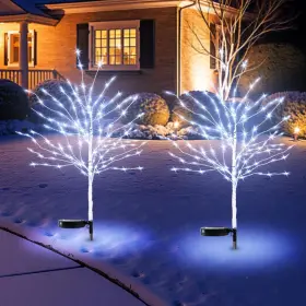 Ips386 Unlemoni 2 Pcs Solar Christmas Decoration Outdoor 35in Birch Tree White