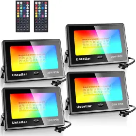 Ustellar 445022589585 4 Pack 25w Rgb Led Flood Light 250w Equiv. Color Changing Floodlights