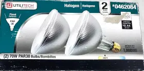 Utilitech 706762678609 Halogen Flood Light Bulbs Par38 70w Long Neck Indoor Outdoor 2-pack