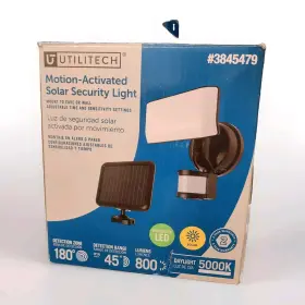 Utilitech 850026231007 Motion Activated Led Solar Security Light 180 Degree Brown