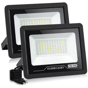 Valytime 790832314948 2 Pack Led Flood Light Outdoor 50w Plug In 5000lm Work 2pack Black