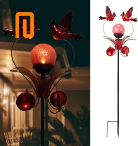 4652760 Vcuteka Solar Lights Outdoor Metal Garden Stake Waterproof Crackle Glass