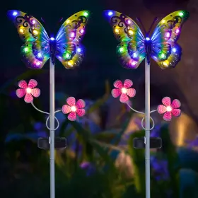Tyhd-7788 Vgyvgycc Outdoor Solar Garden Lights - 2 Metal Blue Butterfly