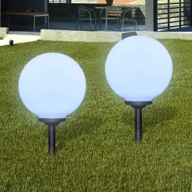 Vidaxl 718475861355 Garden Light Set Of 2 White Glossy Ball Black Tube Pp Plastic