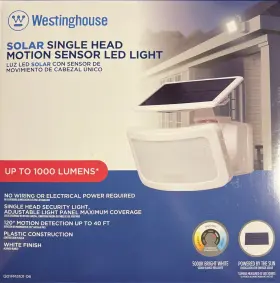 Q01fm3101-06 Westinghouse 1000 Lumen Solar Motion Sensor Single Head Security Light No Wiring