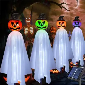Smt114 Windpnn Upgraded Pumpkin Ghosts Halloween Decorations Outdoor 4 Pack Multicolor