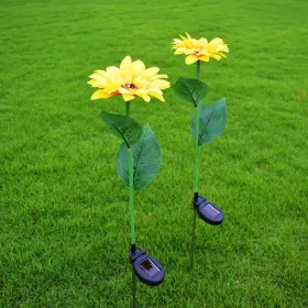 Sklw49 Winterworm Set Of 2 Outdoor Solar Powered Sunflower Led Light Garden Waterproof Yellow