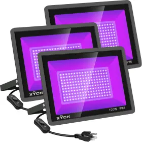 100w Xycn 744759608079 3 Pack Led Black Light Blacklight Flood With Plug And Switch Ip66 W