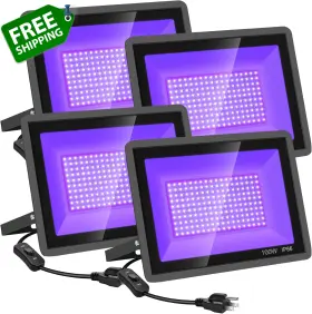 100w Yanycn 445022617646 4 Pack Led Black Lights Blacklight Flood Light With Plug And Switch 120va