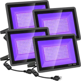 100w Yanycn 744110126822 4 Pack Led Black Lights Blacklight Flood Light With Plug And Switch