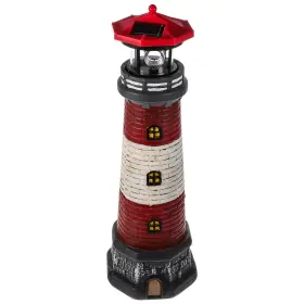 36io843yy23r81n09v5opaqq1 Yardwe Solar Lighthouse Statue Outdoor Garden Decor Resin 12x12x37.5cm Red