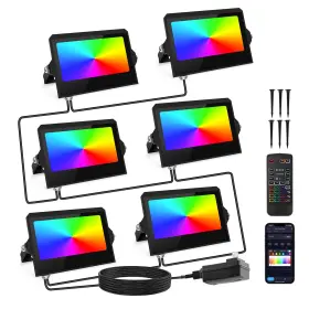 Lse-048-w3 Yayza Led Flood Lights Outdoor 42w 4000lm Rgbw Smart Color 6 Pack Black
