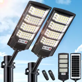 Tl-155-2 Yusist 2 Pack Solar Street Lights Outdoor Waterproof 6500k Led Black