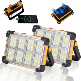 Yxqua 711182010953 2 Pack 120w Solar Rechargeable Work Light 144 Led 10000lm Portable Flood