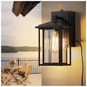 1951s-pc-g Zeyu Modern Outdoor Porch Light With Built-in Gfci Outlet Dusk To Dawn Exter