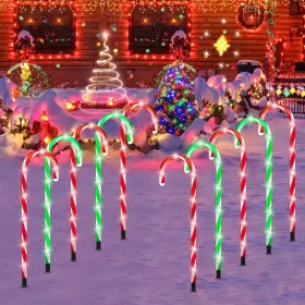 Zhaha 769891637640 8 Pack Candy Cane Pathway Lights 48 Led Red Green Christmas Outdoor Decor