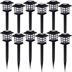 Zonetech 850025624329 Outdoor Solar Powered Light Led Twelve Pack 12 Pieces Black