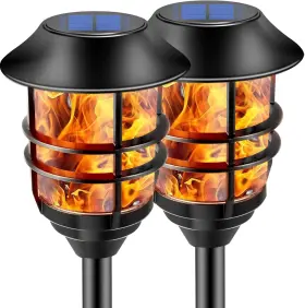 Zoohar 757249000932 Solar Outdoor Lights Extra-tall Torches With Flickering Black
