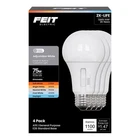 Feit A19 E26 (medium) Led Bulb Adjustable White 75 Watt Equivalence 4 Pk New. Price: $20.95.