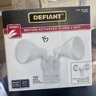 Defiant 180 Degree White Motion Sensor Wired Outdoor 2-HEAD Security Flood Light Open. Price: $15.99.
