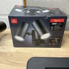Globe Electric 180-DEGREE 22W Twin Head Black Hardwired Motion Activated Open. Price: $49.99.