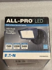 Eaton 120-WATT Equivalent, Dark Bronze, 1500 Lumens Led Dusk Dawn Flood Light New. Price: $39.99.