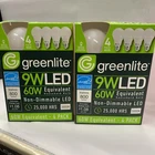 2X 4PACK Greenlite 9W Led 60W Non-dimmable 25,000 Hours Energy Star Light Bulbs New. Price: $12.88.
