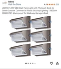 Ledmo 120W Wall Security Light With Photocell 5000K IP65 Outdoor 15840LM 6PK Open. Price: $256.88.