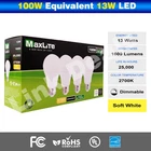 Maxlite 100W Equivalent 13W Led Light Bulb Soft White 2700K A19 Dimmable New. Price: $149.95.