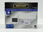 Defiant 1000 Lumens 180 White Solar Powered Motion Outdoor Flood Light Security Open. Price: $34.99.