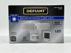 Defiant 180 White Motion Sensor Solar Powered 2-HEAD Led Security Flood Light Open. Price: $29.99.