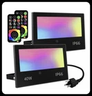 Melpo 40W Led Flood Light Outdoor, Colorful/ Warm White With Remote 2 Pack Set New. Price: $30.00.
