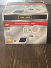 Defiant 500 Lumen 180-DEGREE White Solar Powered Motion Led Outdoor Flood Light Open. Price: $29.99.