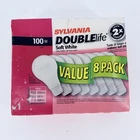 One Pack 8: Sylvania Double Life 100W Soft White Light Bulbs (sealed) New. Price: $47.45.