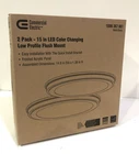 Commercial Electric 15 In. Matte Black 5-CCT Led Flush Mount Low Profile 2PK Open. Price: $45.00.