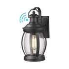 Jazava 1-LIGHT Black Motion Sensing Lantern Outdoor With Seeded Glass Shade Open. Price: $44.95.