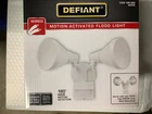 Defiant Dual Brite Flood Light Hardwired Motion Activated 180 White 1009188989 Open. Price: $19.99.