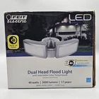 Feit Electric Led Dual Head Flood Light 40 Watts 3,4,&5K Temp Controls Dusk/dawn Open. Price: $19.97.