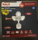 New Halo Motion Activated Integrated Led Flood Light Triple Head TGS3S403MRRW Open. Price: $17.99.