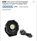 Icon 2100 Lumen Led Rechargeable Magnetic Compact Floodlight Under Hood New. Price: $54.99.