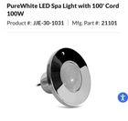 J&j Electronics Purewhite Led Spa Light With 100' Cord 100W New. Price: $475.00.