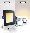 Ltpro Square Led Recessed 5CCT Canless Slim Downlight 840LM Black 4PK New. Price: $41.99.