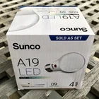 Sunco A19 Led Light Bulb 4 Pack 300K Warm White Dusk To Dawn Outdoor Sensor Open. Price: $19.99.