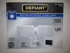 Defiant 180 White Motion Solar Powered Outdoor 2-HEAD Led Security Flood Light Open. Price: $24.95.
